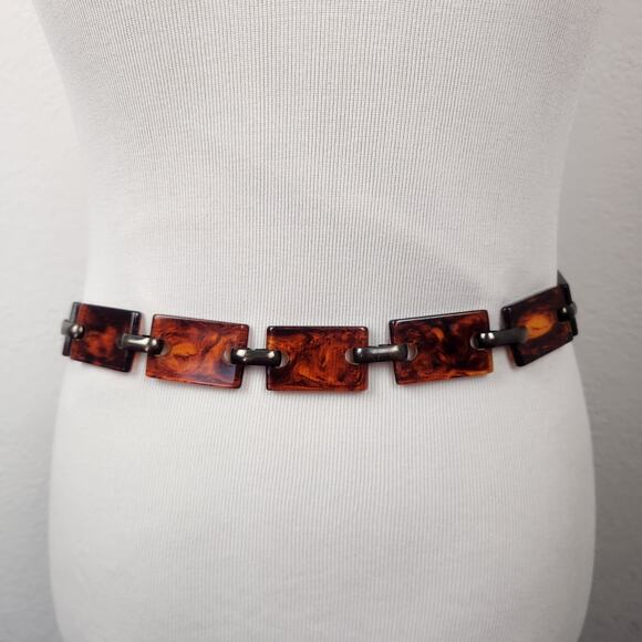 Vintage Tortoise Shell Lucite Chain Link Belt Brown main image 8